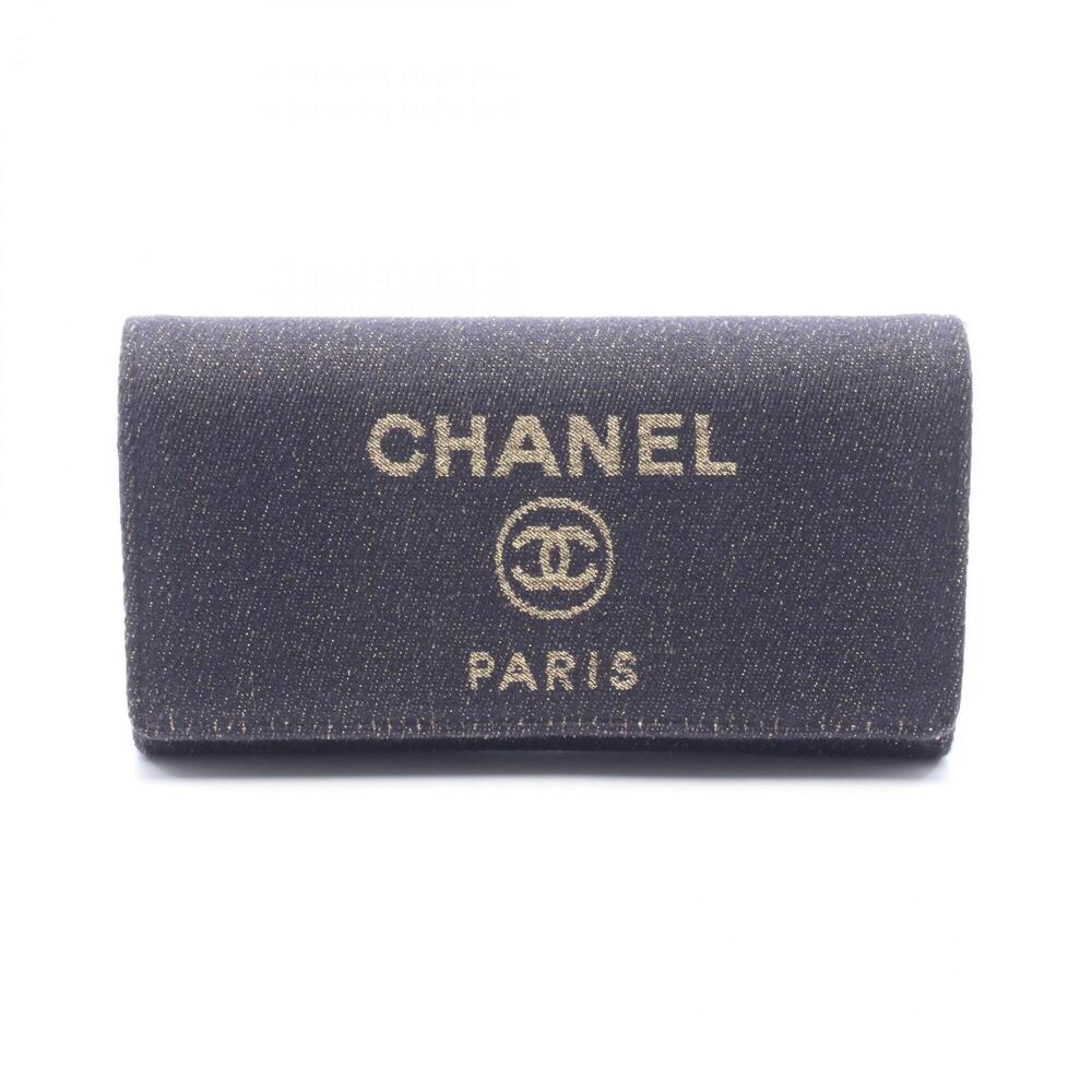 Chanel Deauville Long Flap Wallet, Glitter, Bi-fold Canvas Leather, Women's, ...